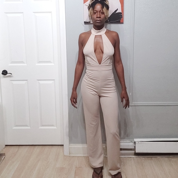 Tan Chocker jumpsuit Romper - Picture 4 of 9